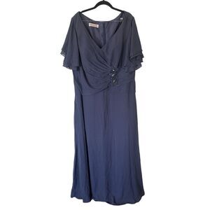 JJ’s House Chiffon Mother of the Bride Dress Pleated Beading Stormy Blue SZ 22W